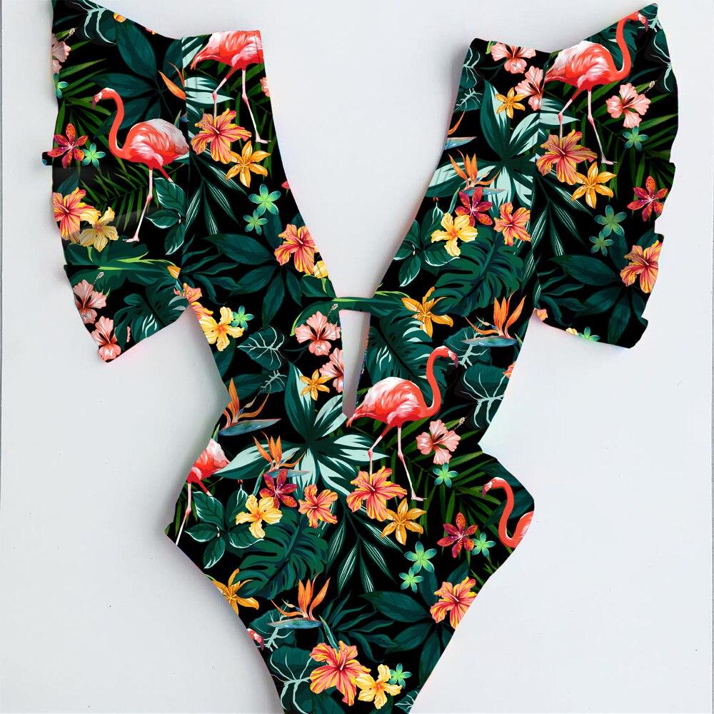 Sexy One Piece Swimwear Floral Deep-V Bathing Suit – MissFoxFashion