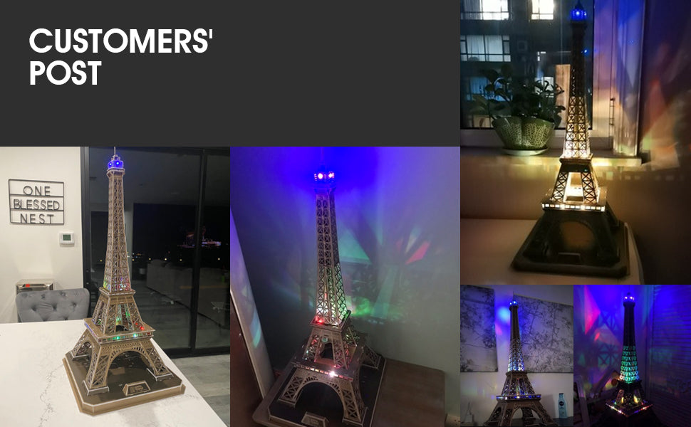 CubicFun 3D Puzzle for Adults Eiffel Tower with Shining LED Lights,  Romantic Paris Architecture Model Building Kits Decor, Gift for Women Men,  84
