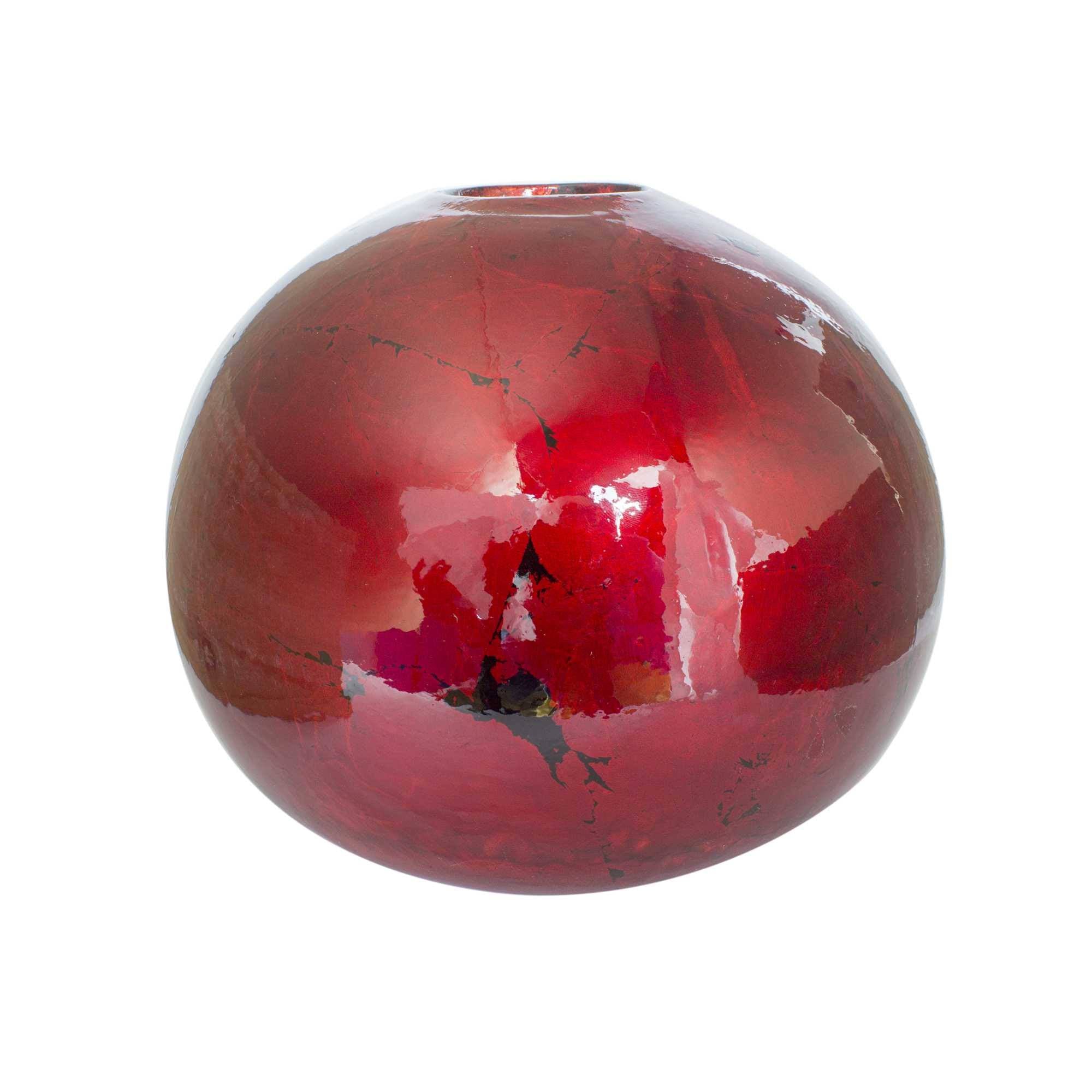 9 x 9 x 8 Red Ceramic Foiled Lacquered Spherical Table Vase