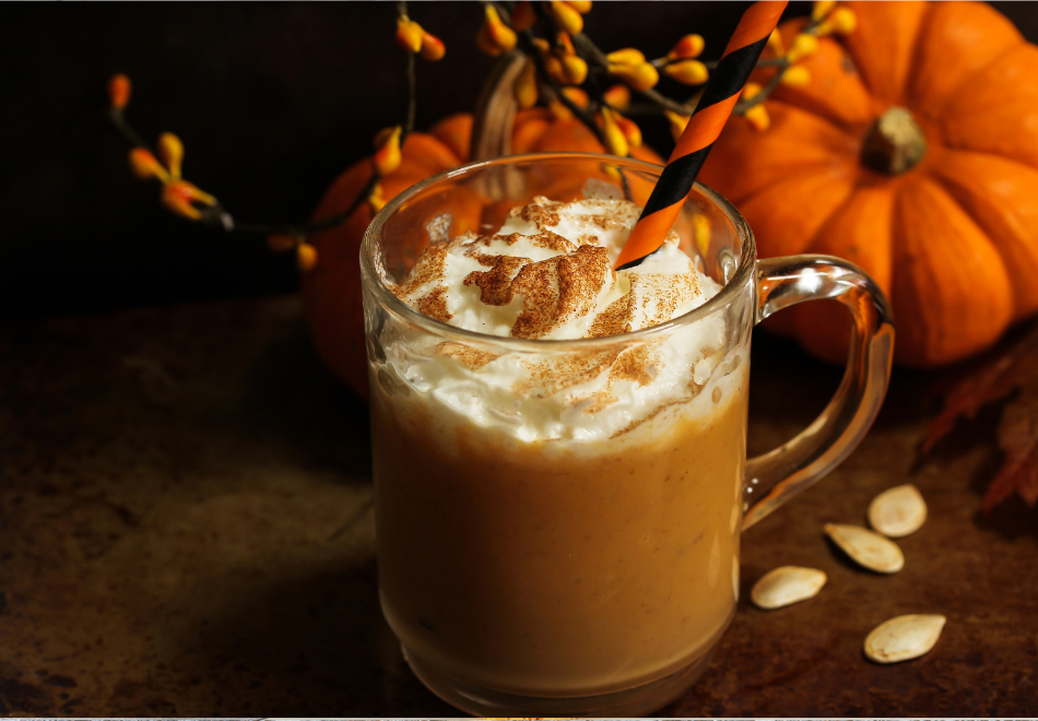 Fall drink in front of a pumpkin