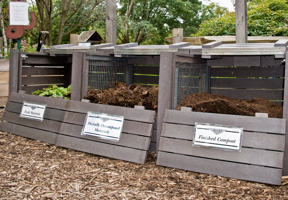 compost piles sorted by stage in process