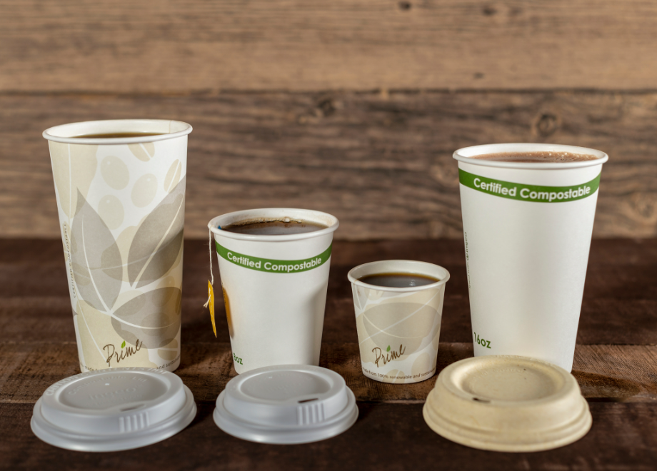 4 of our SFI certified paperboard hot cups set out on a table