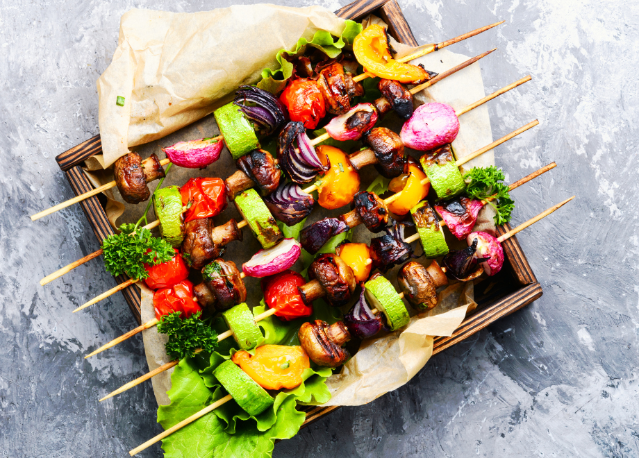 colorful veggie skewers fresh off the grill