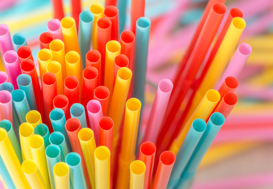 bundle of colorful straws view from above