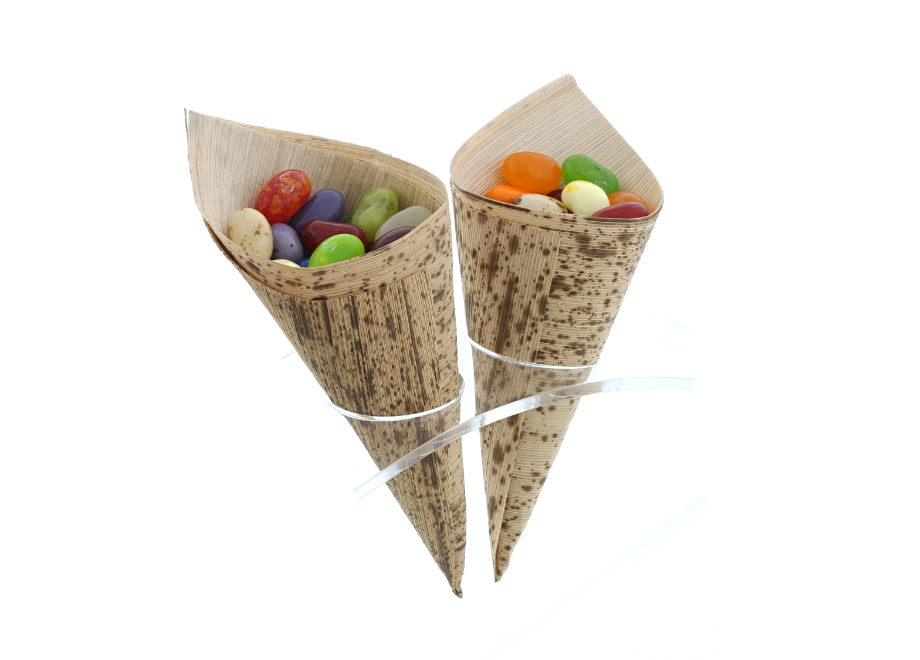 candy inside bamboo tasting cones