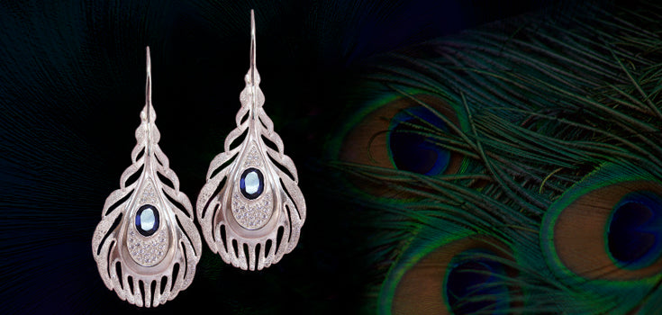 Peacock Feather Earrings from Indigo Jewelry