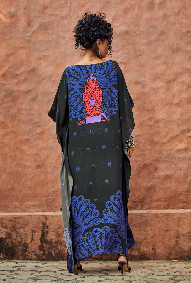 Esta Stone Crepe Kaftan Top with Periwinkle Blue Georgette Saree