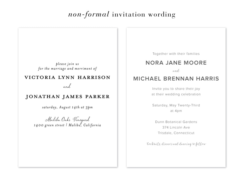 Non-formal Wedding Invitation Wording Examples | Gartner Studios