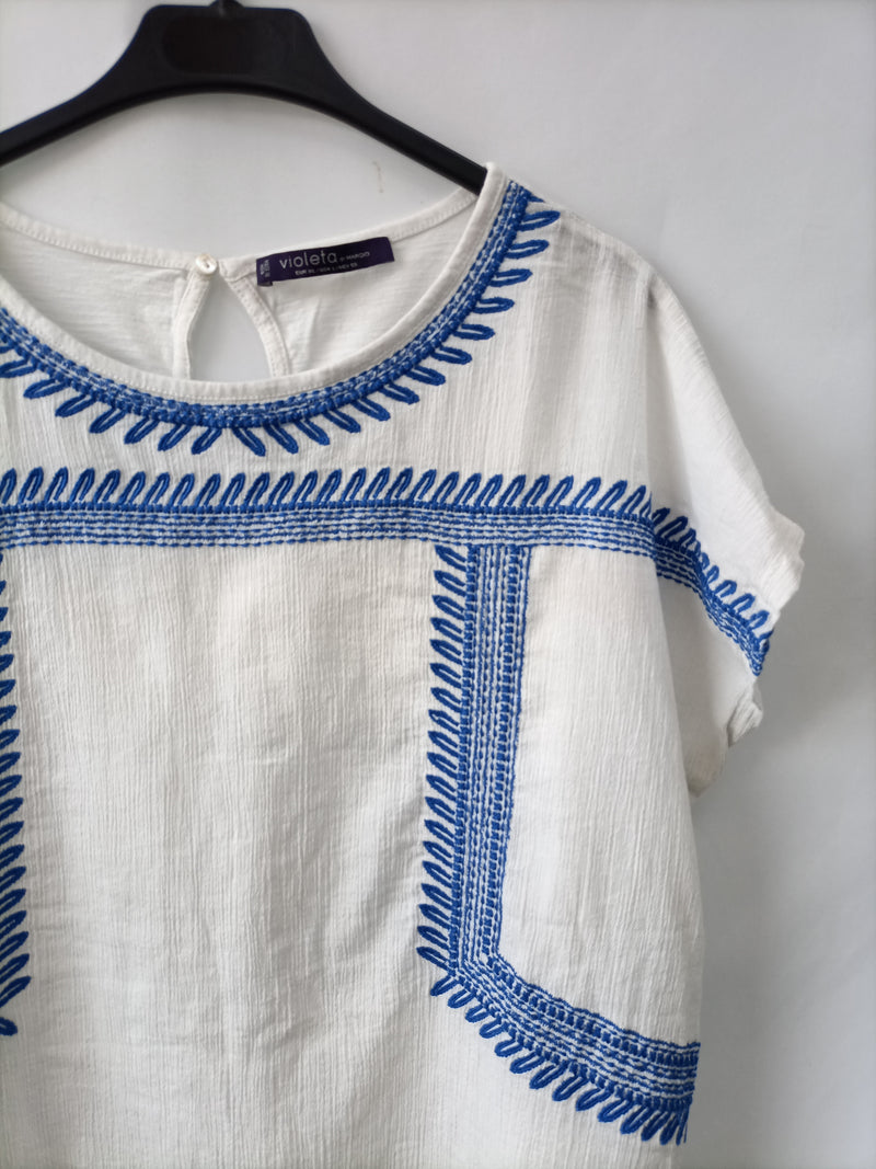 VIOLETA BY camiseta blanca detalles azules T.XL Hibuy market