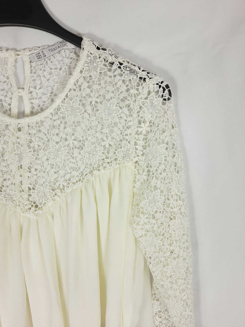 ZARA. Blusa blanca con parte superior T.m – Hibuy market