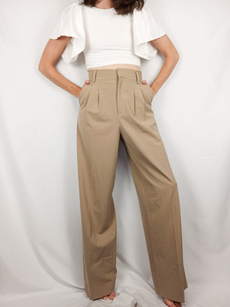 ZARA. Pantalones anchos vestir beige T.xs – Hibuy market