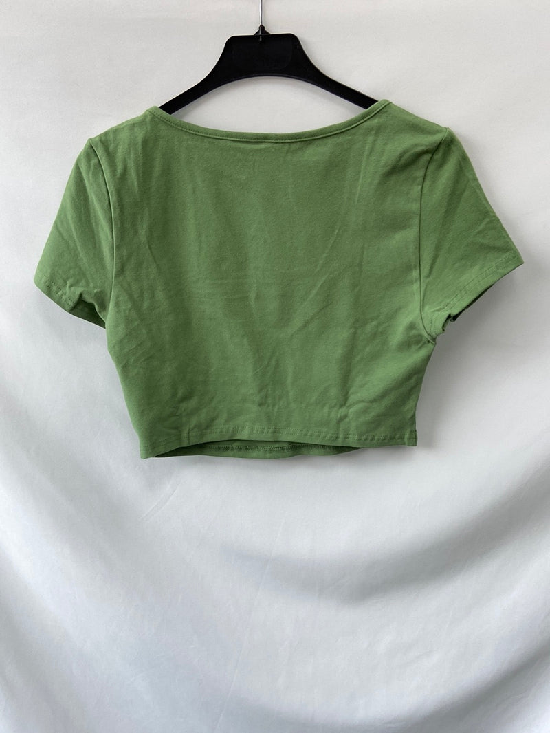 SHEIN.Camiseta crop punto verde T.L(m) –