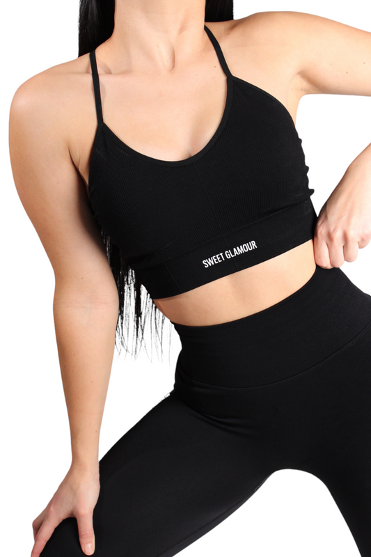 Ebony Ribbed Halter Sports Bra – Sweet Glamour Boutique