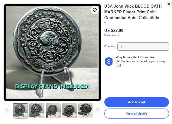 John Wick Fingerprint Coin on ebay