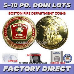 BOSTON FIRE DEPARTMENT Gold Plated Challenge Coin Lot 5/10 Pcs. OSM BRANDS-WARWICK, RI