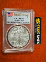 2019 $1 AMERICAN SILVER EAGLE PCGS MS70 FLAG FIRST STRIKE LABEL