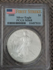 2000 $1 American Silver Eagle - PCGS MS68 First Strike Flag Label