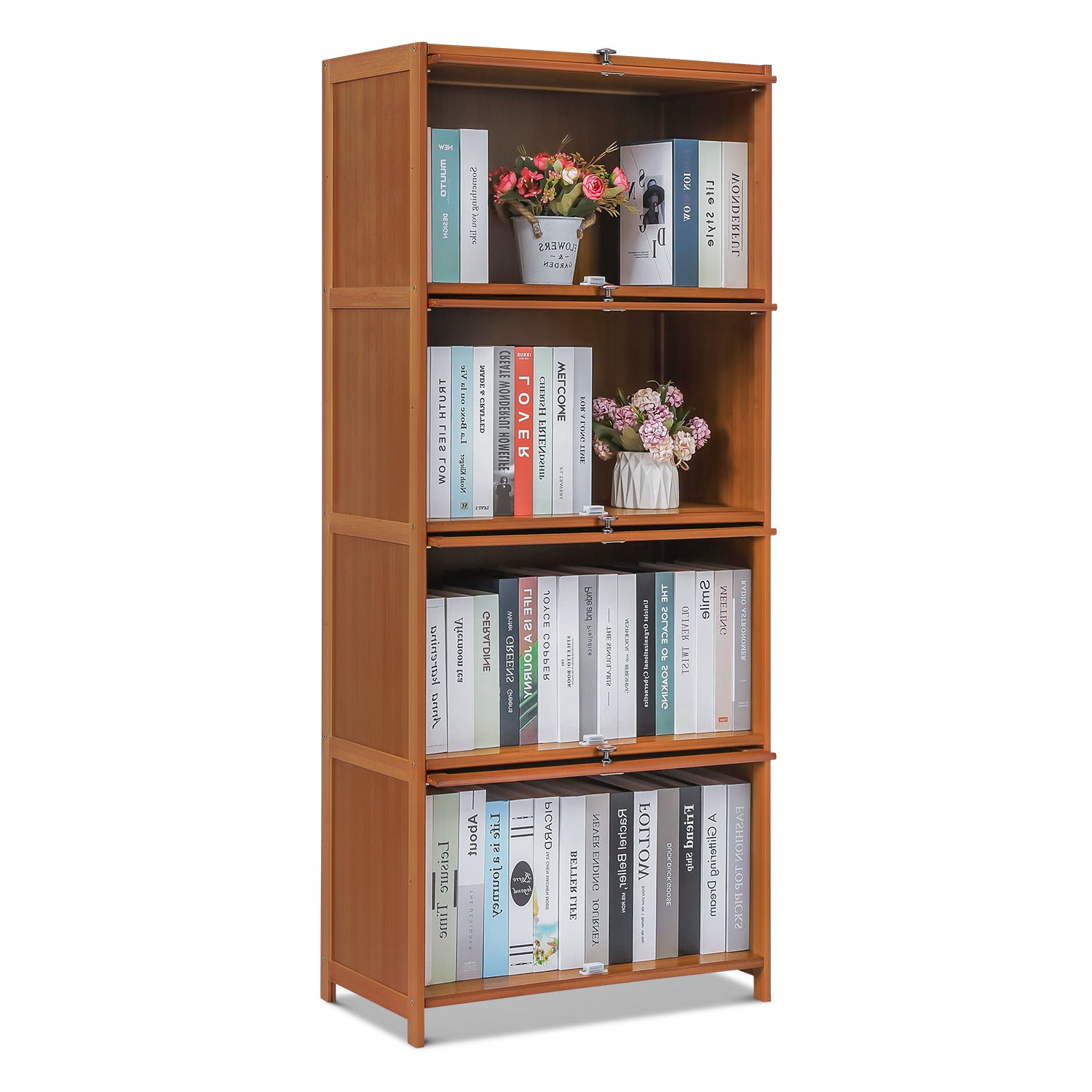 Slide Up Door Multi-Functional Storage Cabinet - 4 Tier - Brown