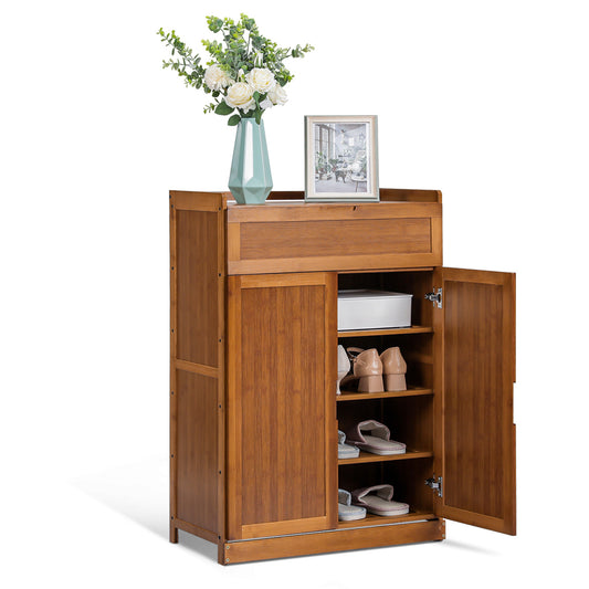 Wing Door Entryway Shoe Cabinet - 35 - Brown – MoNiBloom