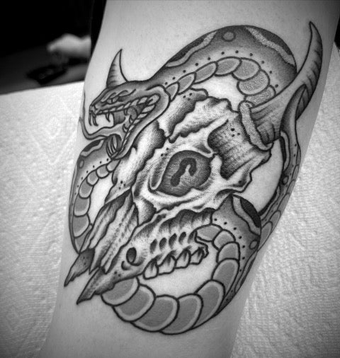 American Traditional Bull Skull Tattoo