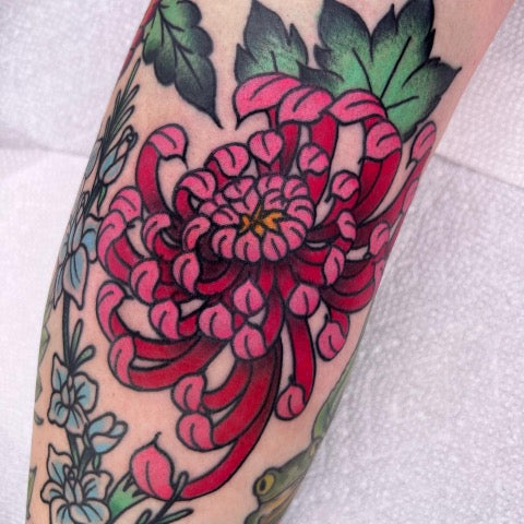 American Traditional Chrysanthemum Tattoo