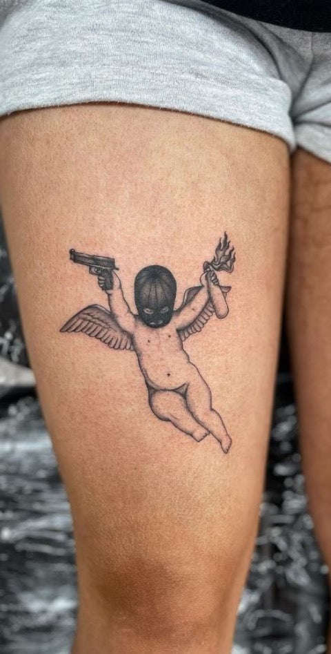 Angel Leg Tattoo