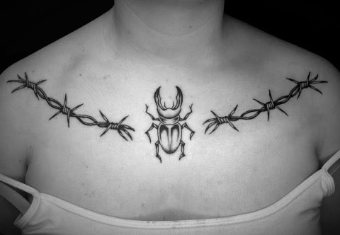 Barbed Wire Collar Bone Tattoos