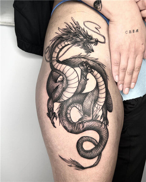 Black winged Dragon tattoo stock vector Illustration of asian  55975470