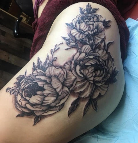 Black and Gray Peony Tattoo