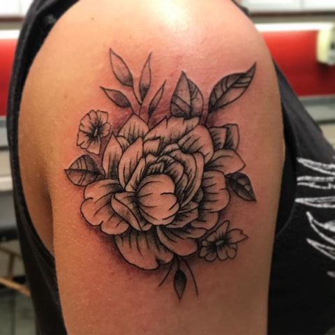 Black and Gray Peony Tattoo