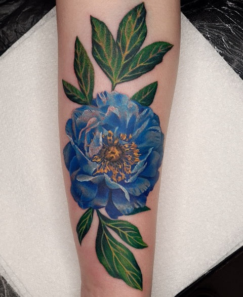 Blue Peony Tattoo