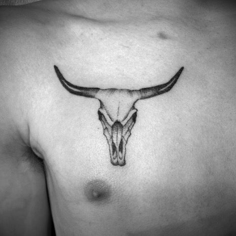 Bull Skull Chest Tattoo