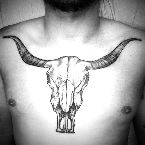 Bull Skull Chest Tattoo