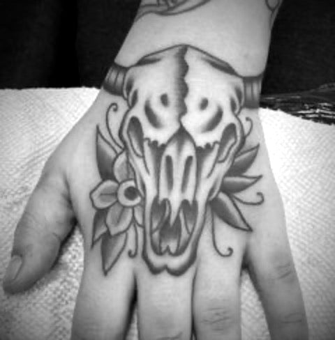 Bull Skull Hand Tattoo