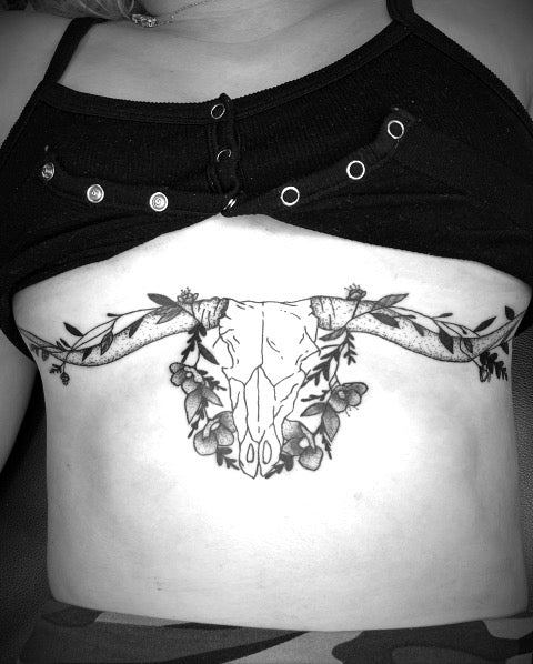 Bull Skull Sternum Tattoo