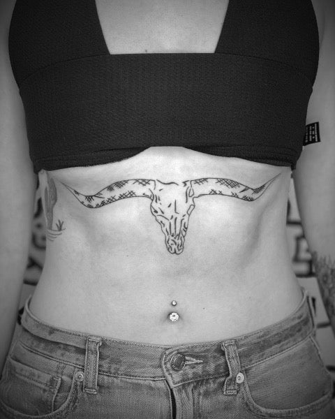 Bull Skull Sternum Tattoo