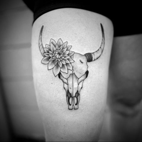 Bull Skull Tattoos with Flowers