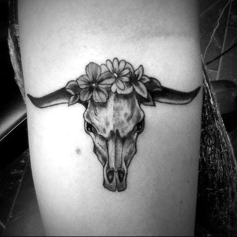 Bull Skull Tattoos with Flowers