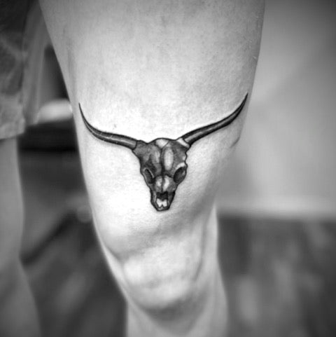 Bull Skull Thigh Tattoo