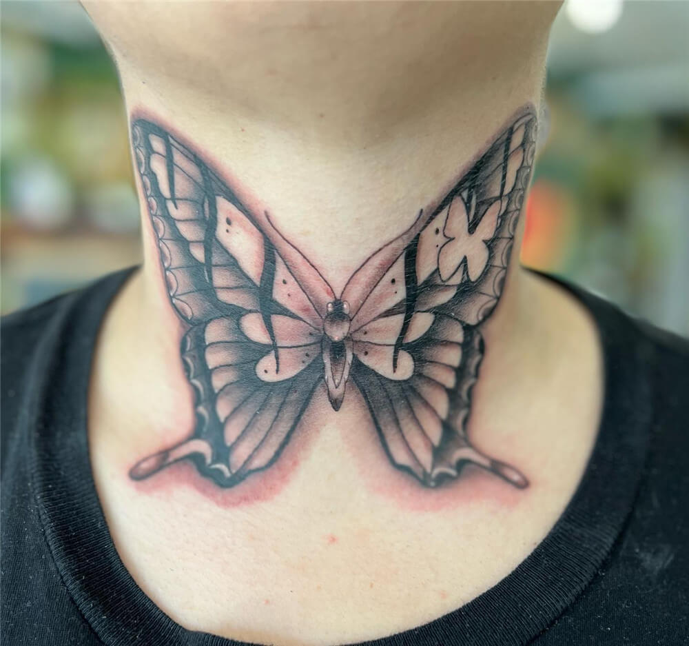 77 Beautiful Butterfly Tattoos  Plus Their Meaning  Photos  Butterfly  tattoos for women Neck tattoos women Neck tattoo