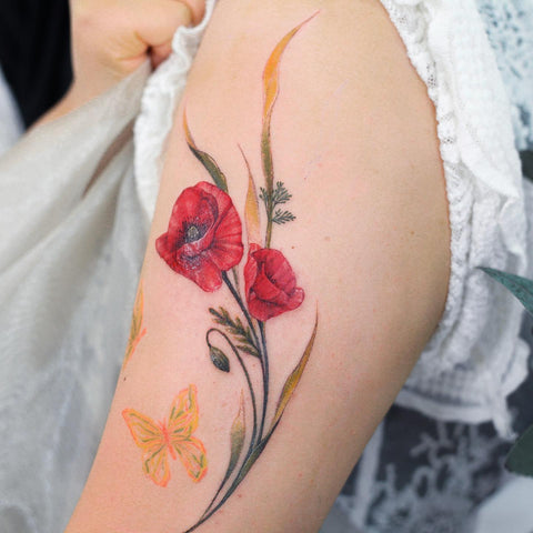 Butterfly and Poppy Tattoo