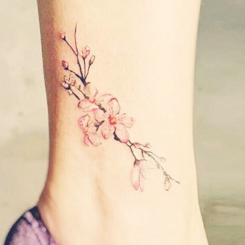 Cherry Blossom Ankle Tattoo