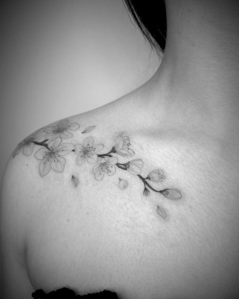 Cherry Blossom Collar Bone Tattoos