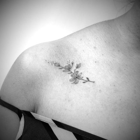 Cherry Blossom Collar Bone Tattoos