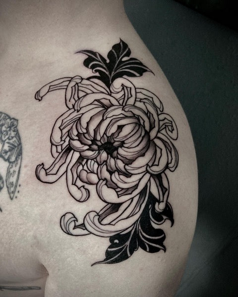 Chrysanthemum Fine Line Tattoo