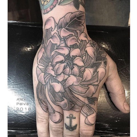 Chrysanthemum Hand Tattoo