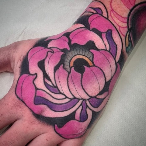 Chrysanthemum Hand Tattoo
