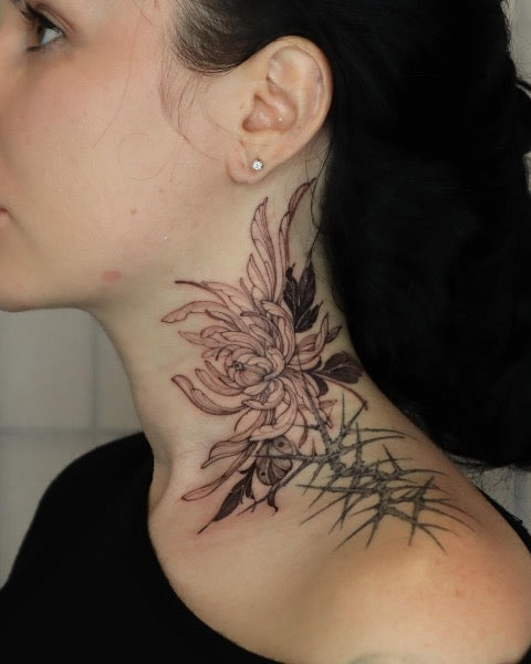 Chrysanthemum Neck Tattoo