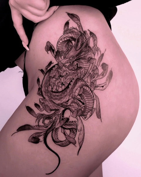 Chrysanthemum Snake Tattoo