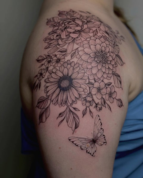 Chrysanthemum and Daisy Tattoo
